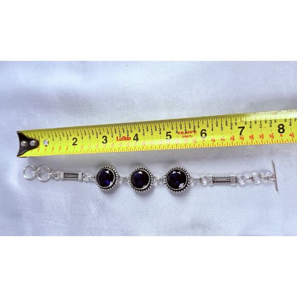 925 Sterling Silver Blue Sapphire Gemstone Jewelry Handmade Chain Bracelet 7.5” - Picture 6 of 6